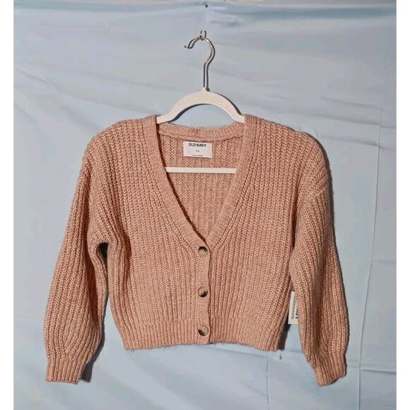 Old Navy Womens V Neck Cropped Fuzzy Cardigan Pale Pink Sweater Poly Blend NWT - Picture 2 of 9